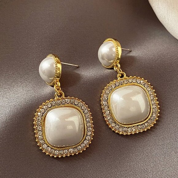 White Square Pendant Earrings - Picture 1 of 1